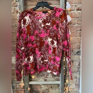 J. Crew Pink and Brown Paisley Merino Wool